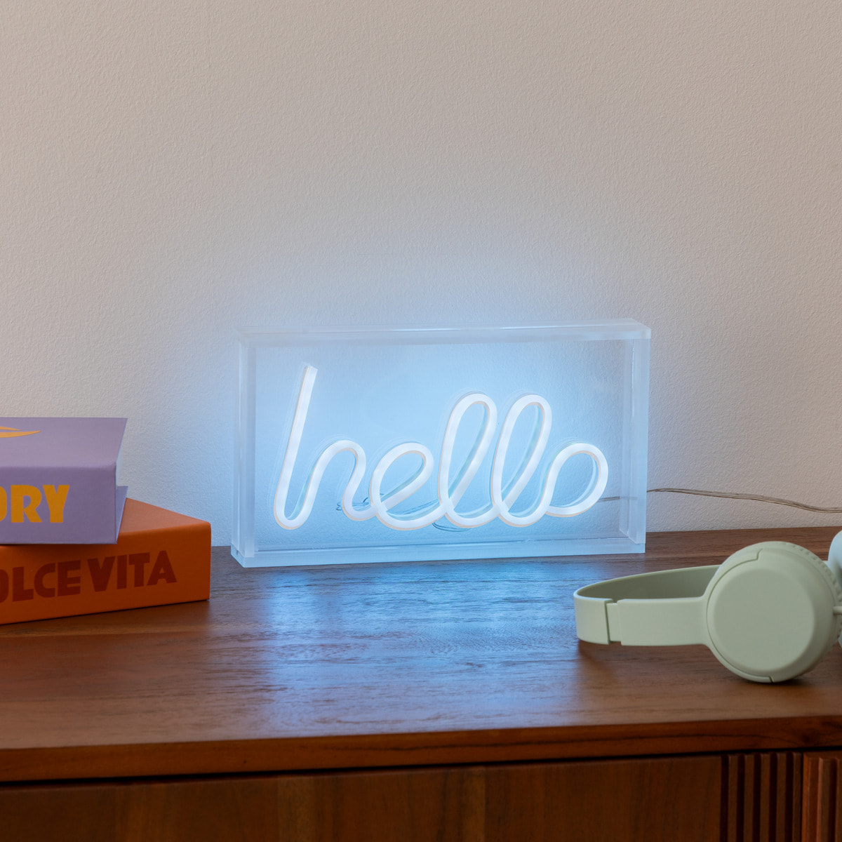 Tube néon à poser led "Hello" bleu L 23cm