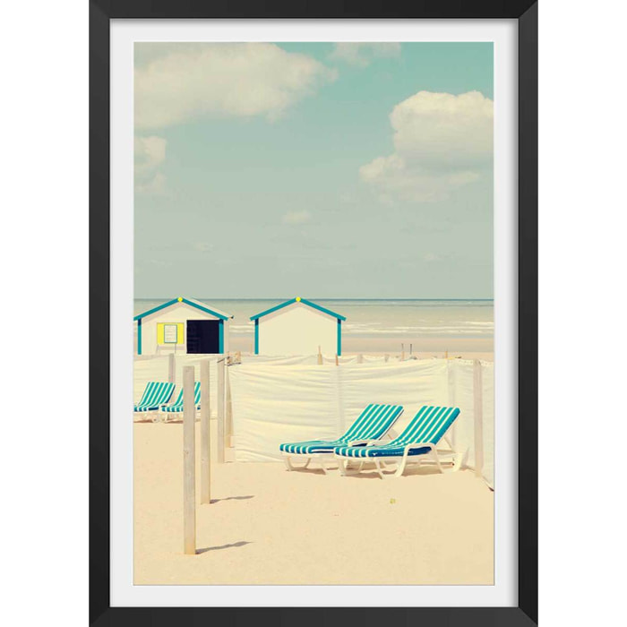 Poster cabanes turquoise Affiche + cadre en bois - Noir