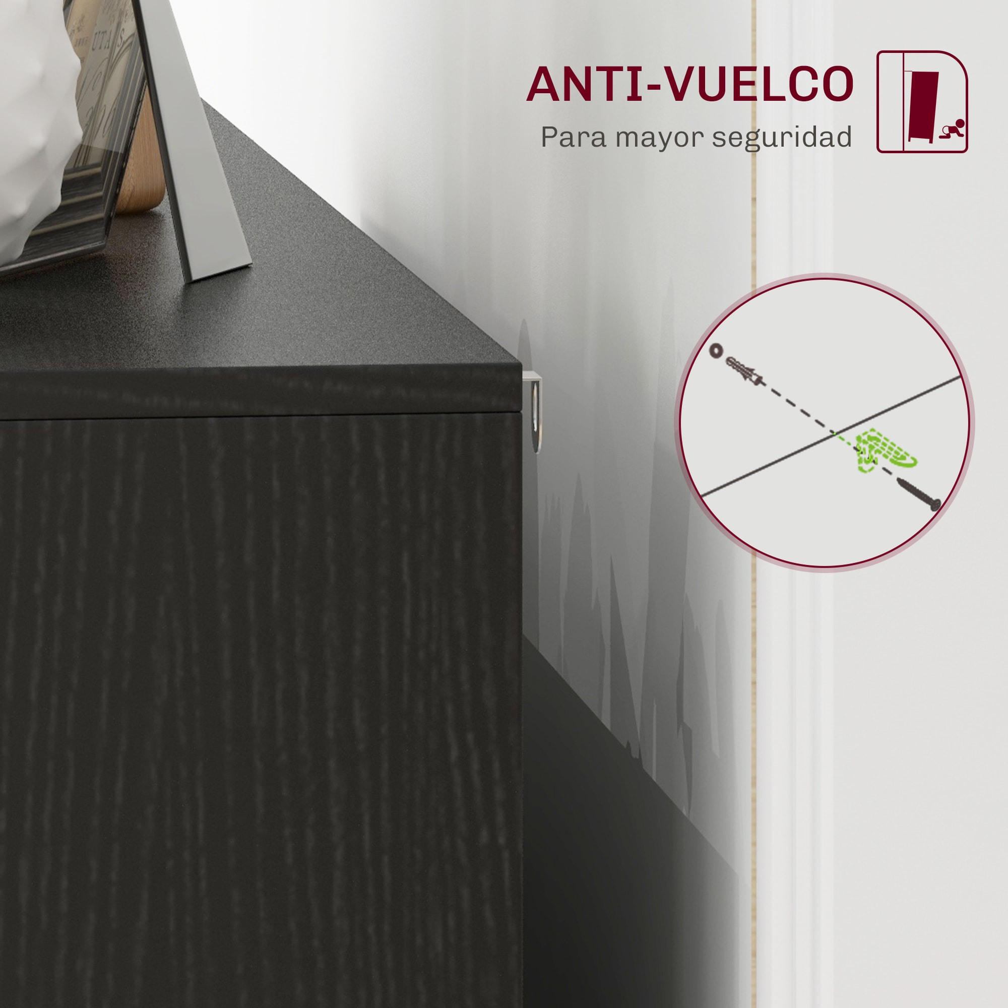 Aparador de 4 Puertas, Aparador de Salón con Estantes Ajustables, Patas de Madera, Puertas con Patrón de Espiga, para Cocina, Entrada, Dormitorio, Blanco y Negro, 120x35x77,4 cm