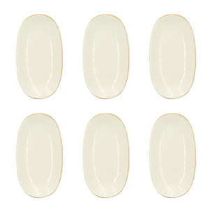 Lot de 6 assiettes ovales en porcelaine blanche et liseré beige 19cm NUANCE