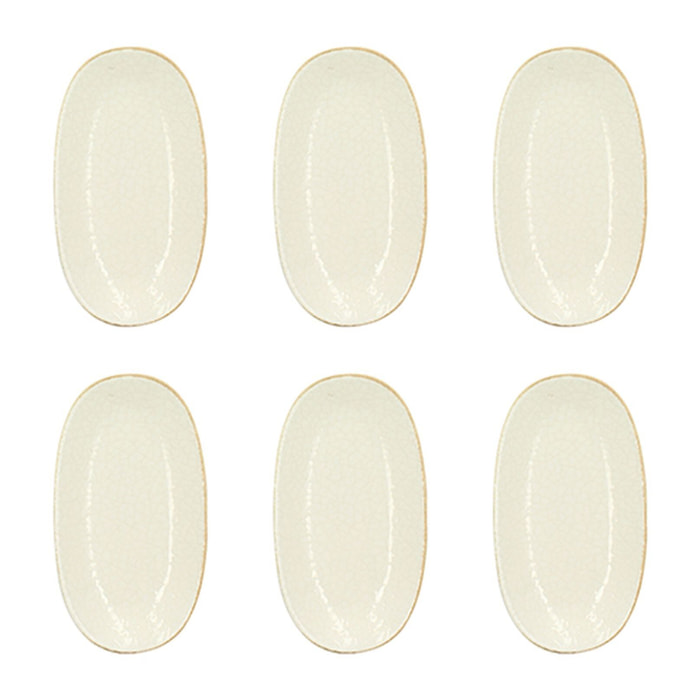 Lot de 6 assiettes ovales en porcelaine blanche et liseré beige 19cm NUANCE