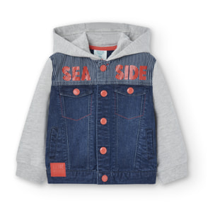 Cazadora denim combinada niÃ±o, capucha forrada, estampado