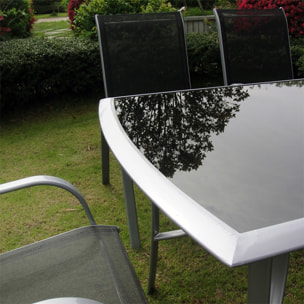 Table de jardin et 6 chaises en aluminium et acier gris BOROA