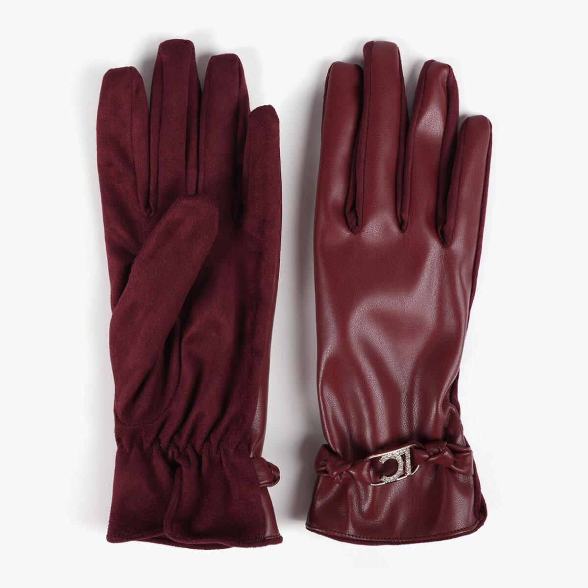 Guanti effetto pelle con bracciale logo ovale