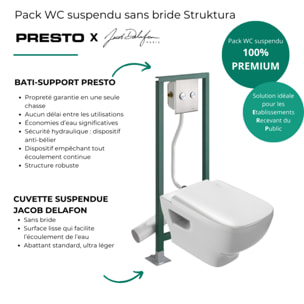 Pack WC suspendu sans bride Struktura + Abattant + Bâti-support autoportant PRESTO + Plaque chromée