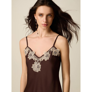 Oltre - Top in raso con pizzo a contrasto - Marrone