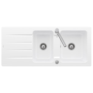 Evier 1 bac et demi 116 x 51 cm Architectura 80 Blanc vidage automatique inclus