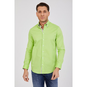 Camicia Uomo 1 Bottone Button Down Doppio Collo Piccolo Popeline Stretch Unito Verde Chiaro