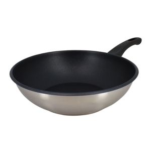 Wok antiadhésif en acier inoxydable 28cm - tous feux FIRST