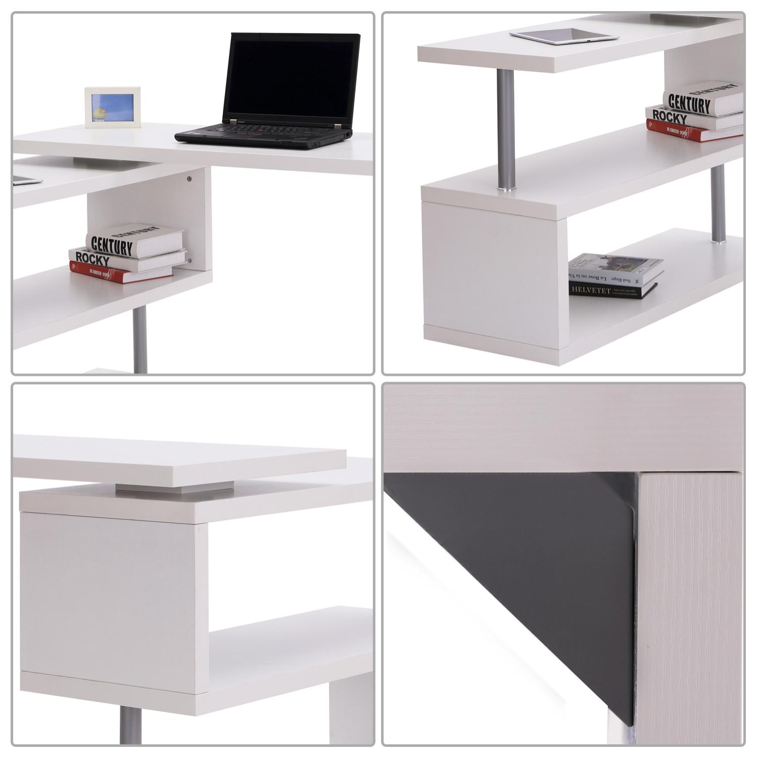 Bureau informatique modulable avec bibliothèque design métal chromé blanc - HOMCOM