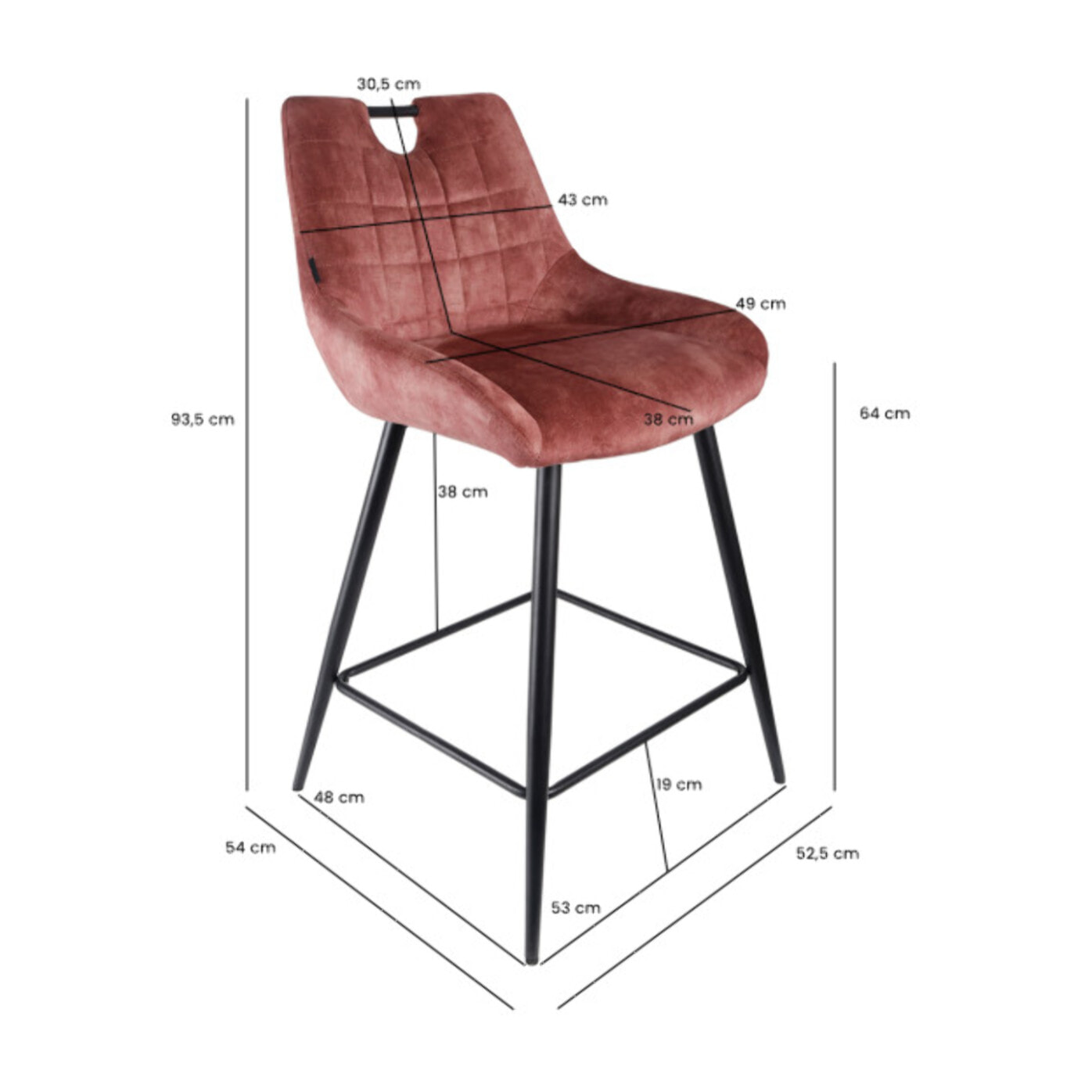 Chaise de bar en velours avec poignée et pieds en métal - ROSA 2