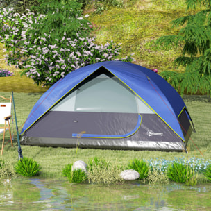 Tente de camping 2-4 personnes - fenêtre, 2 poches, port d'alimentation, sac de transport - bleu foncé
