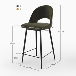 Pack 4 chaises pour îlot central en velours vert et jaune 65 cm - Pénélope