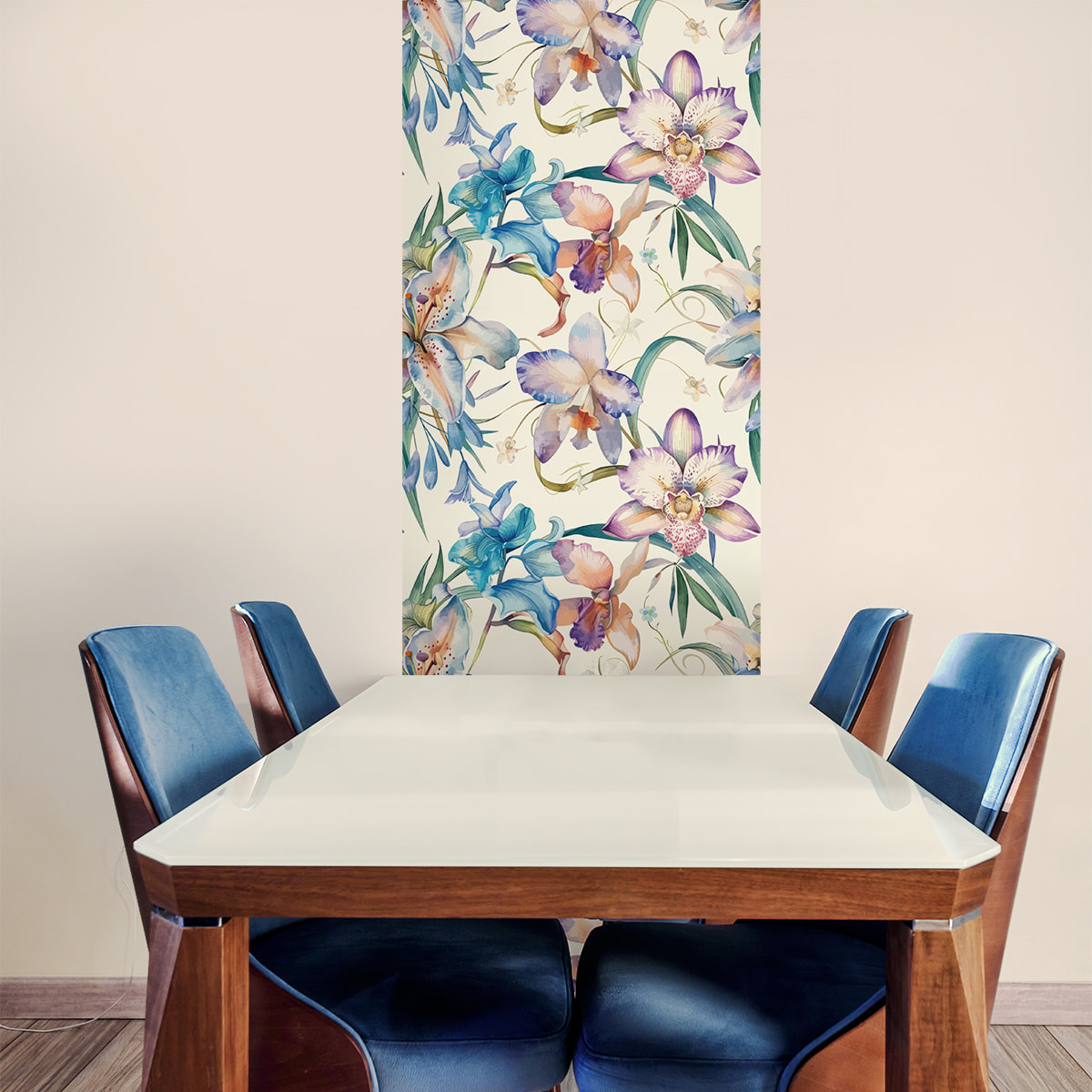 Papier peint intissé pré-encollé - FLEURS ORCHIDÉES MULTICOLORES SAUVAGES - 1 rouleau