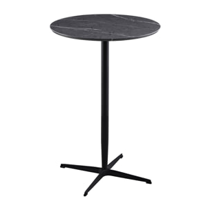 Tavolo bar tondo 70x70x104 cm con top effetto marmo e base nera - Rowan