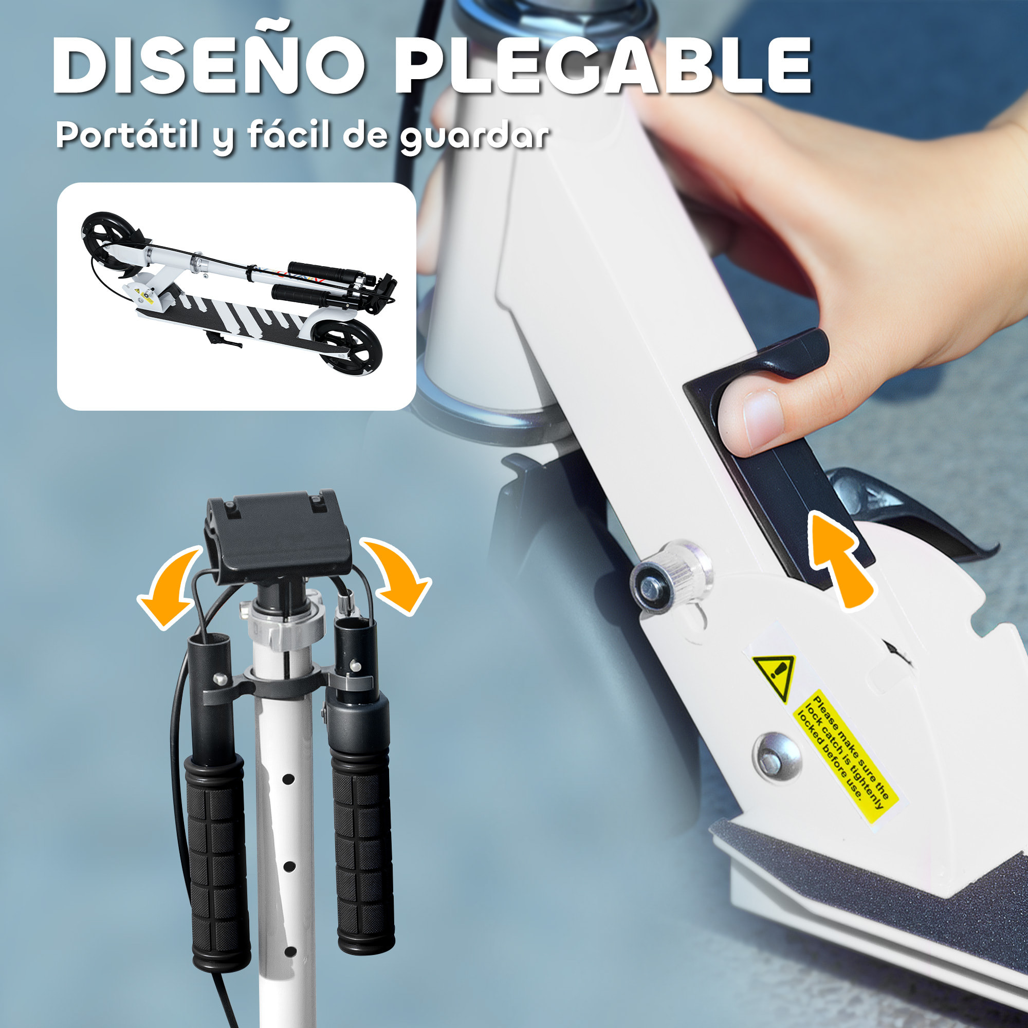 Patinete Plegable para Niños de 3-8 Años, Patinete Infantil de 2 Ruedas con LED Luces, Manillar de 4 Altura Ajustable, Freno Posterior y de Mano, Blanco