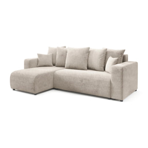 GLORIA - Canapé d'angle gauche convertible 4 places en tissu beige