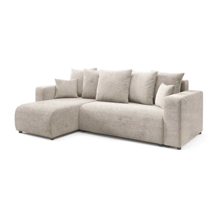 GLORIA - Canapé d'angle gauche convertible 4 places en tissu beige