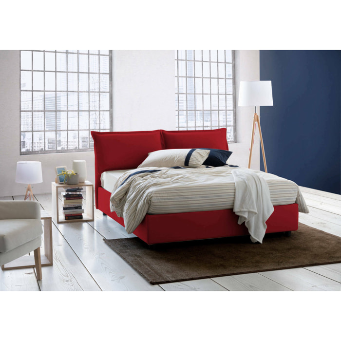 Letto matrimoniale Amelinda, Letto contenitore con rivestimento in tessuto, 100% Made in Italy, Apertura frontale, con materasso Cm 160x190 incluso, Rosso