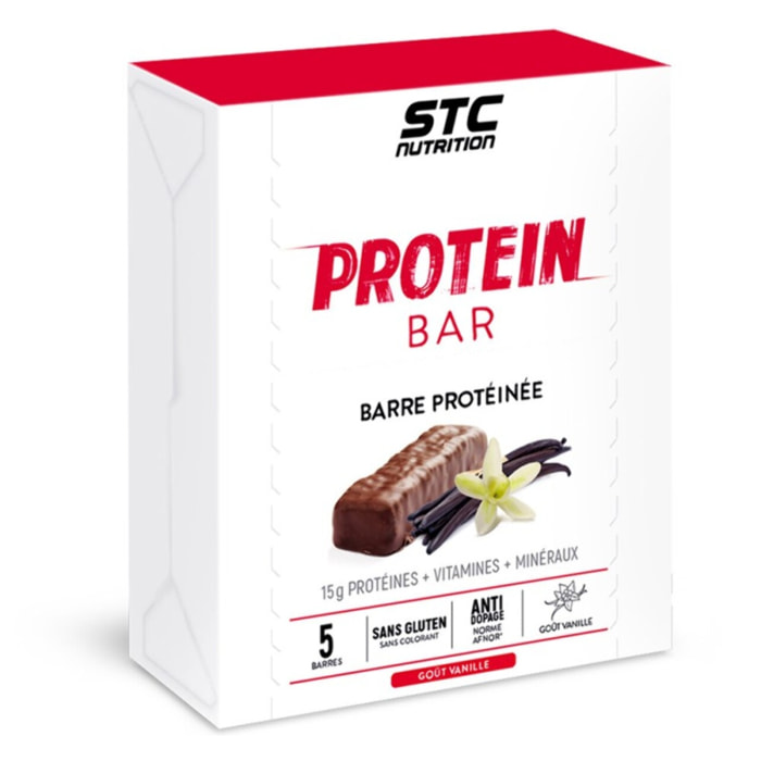 STC NUTRITION - Protein Bar - Barre protéinée enrichie en vitamines & minéraux - Maintien de la masse musculaire - Vanille - 14g de protéines par barre - Etui de 5 barres