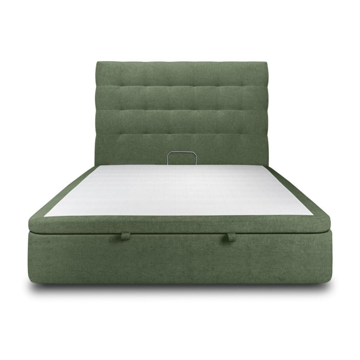 Lit avec sommier et tête de lit capitonnée - Toile nattée - Adapté à tous les matelas, montage rapide - Hauteur Totale : 39cm - Finition soignée