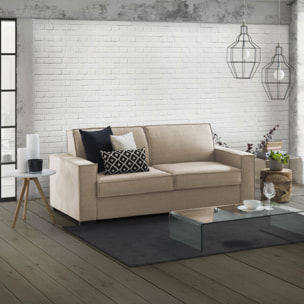 Divano letto 2 posti Alk, Sofà Soggiorno con apertura girevole, Tessuto imbottito con Braccioli slim, 100% Made in Italy, Cm 160x95h90, Beige