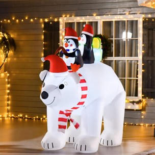 Ours polaire gonflable de Noël décoration gonflable LED de Noël 2,06H m lumières LED 2 pingouins blanc