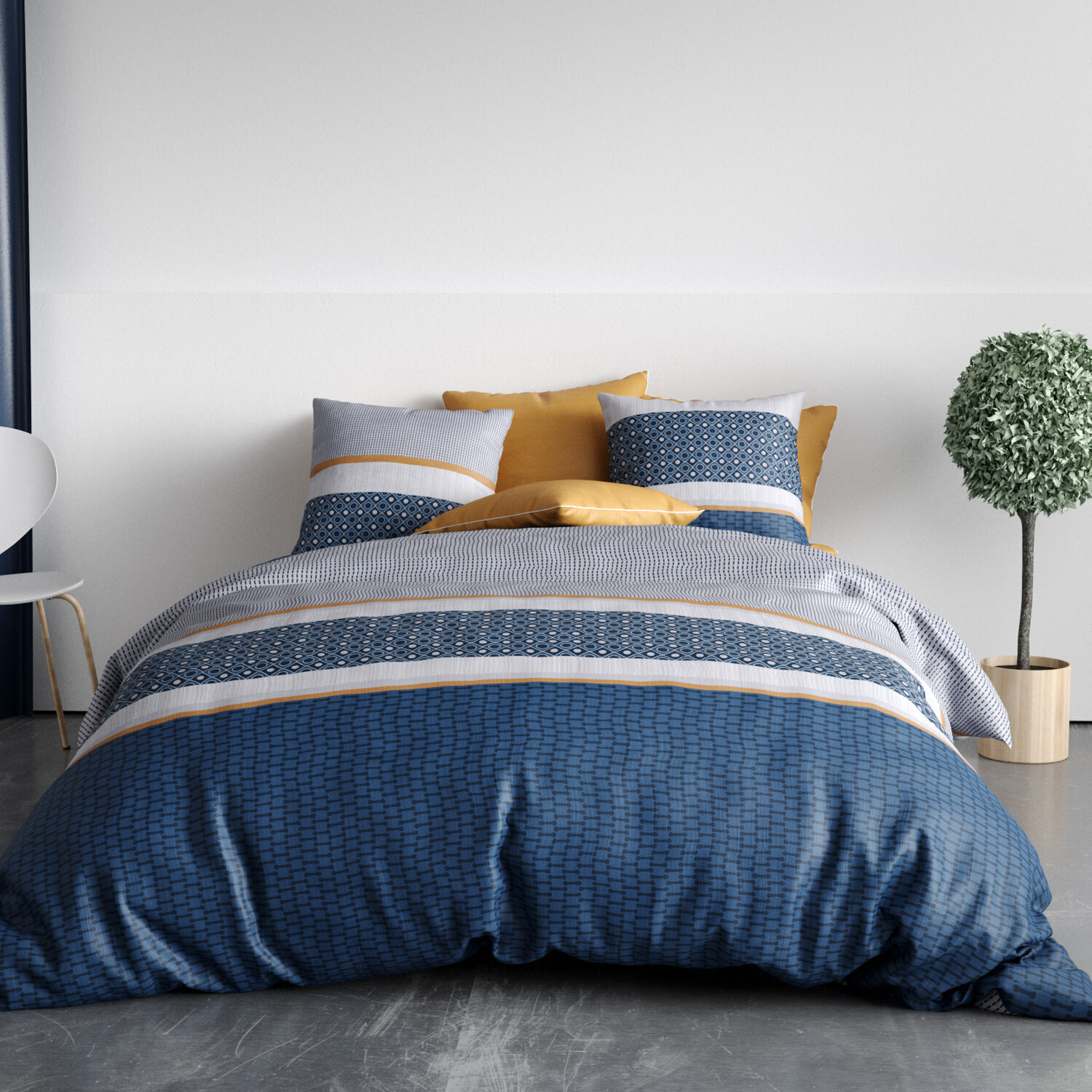Parure housse de couette imprimé 100% coton - zante - jaune