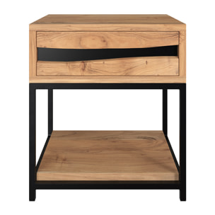 Table de chevet en bois d'acacia et métal, 1 tiroir et 1 étagère - Alabama