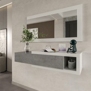 Mobile Maiorca Mobiletto da Ingresso Sospeso con Cassetto Mensola e Specchio Arredo Arredamento Sala 81 x 116 x 29 cm Bianco Lucido e Grigio Cemento