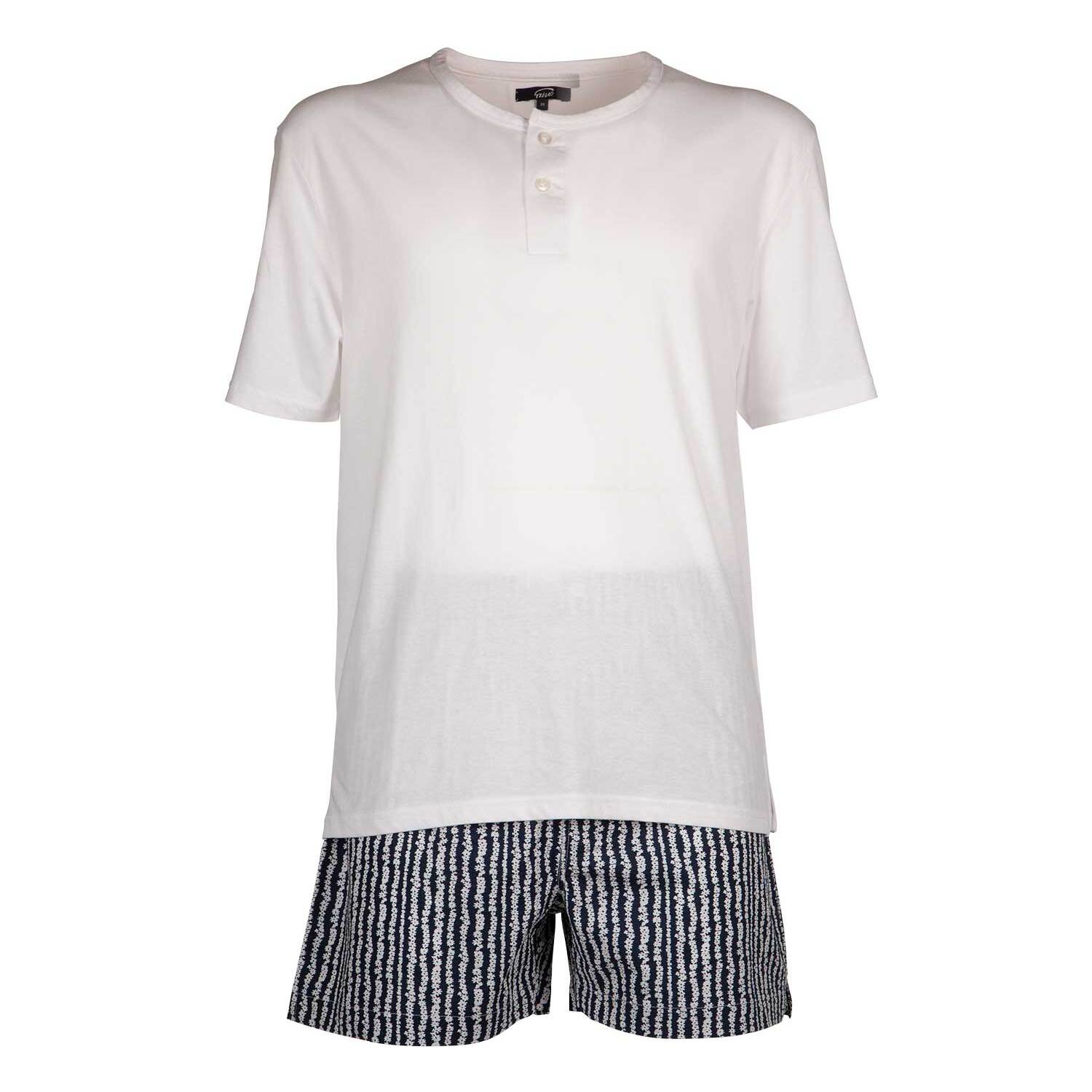 Pigiama leggero UOMO cotone blu riga fiori bianchi