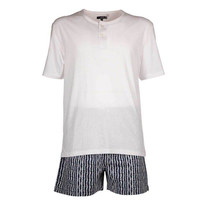 Pigiama leggero UOMO cotone blu riga fiori bianchi