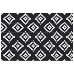 Tapis extérieur style graphique - tapis réversible 2 motifs - dim. 2,74L x 1,82l m, ép. 3 mm - PP haute densité 310 g/m² noir blanc