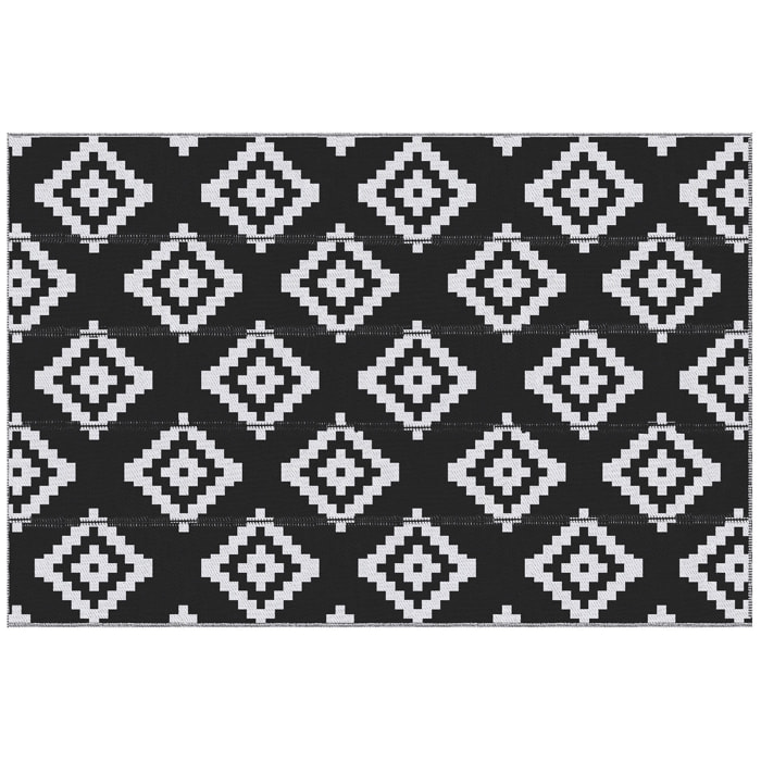 Tapis extérieur style graphique - tapis réversible 2 motifs - dim. 2,74L x 1,82l m, ép. 3 mm - PP haute densité 310 g/m² noir blanc