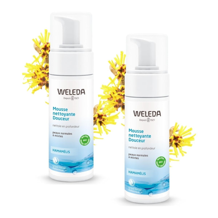 WELEDA - Duo Mousse nettoyante Douceur - Nettoie en profondeur - Vegan* -  Certifié Natrue** - Flacon-pompe 150 ml x 2