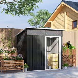 Caseta de Jardín Exterior 1,9m² 195x122x182 cm Cobertizo de Jardín Exterior con Base Refuerzo (Suelo NO Incluido) Puerta Corredera Ventanas Cobertizo para Terraza Patio Gris Oscuro