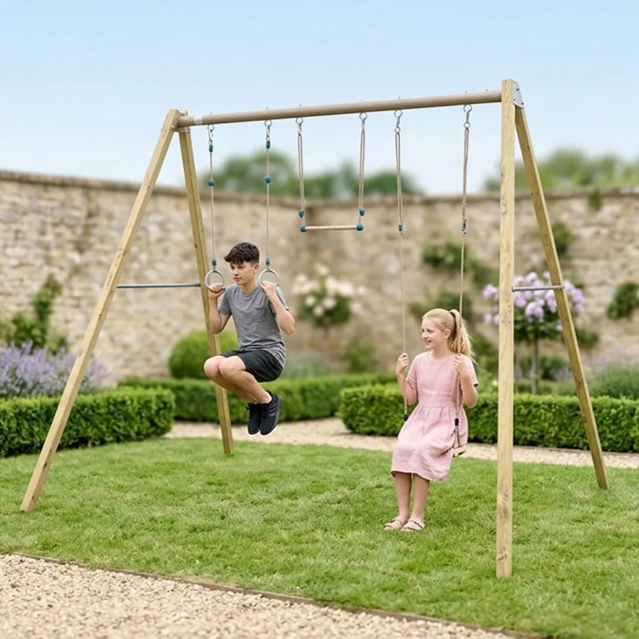 Balançoire en bois poutre métal 3 m Adulte SKYLER 2 - 3 personnes