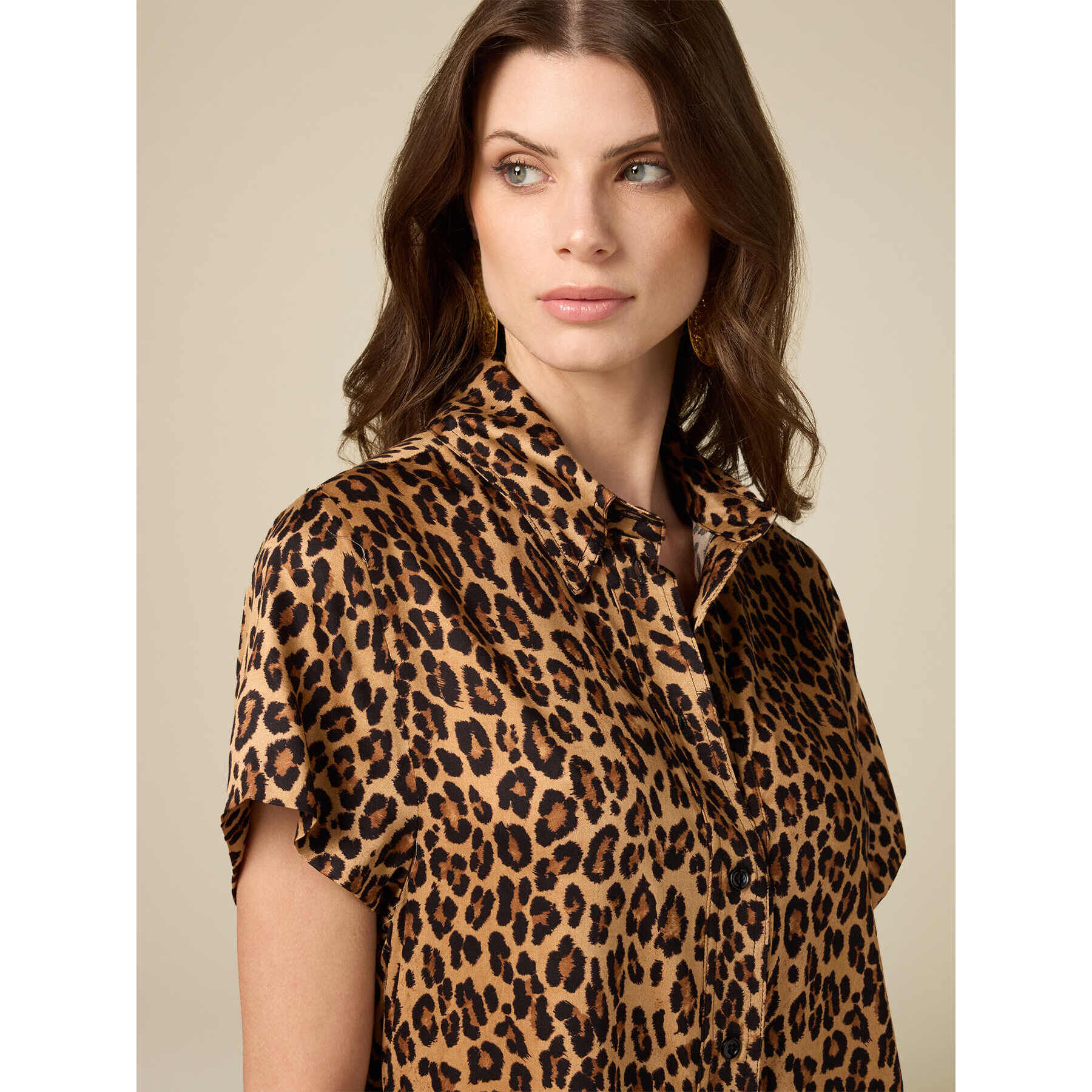 Oltre - Camicia animalier in viscosa - Marrone