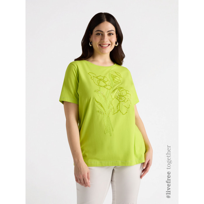 Fiorella Rubino - Camiseta con bordado floral - Amarillo