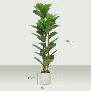 Lot de 2 plantes artificielles figuier lyre H.1,2 m vrais troncs 45 feuilles grand réalisme