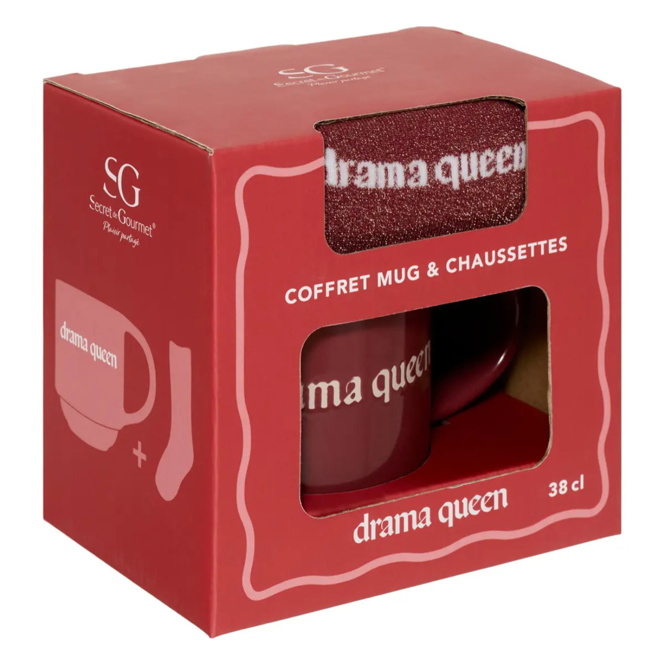Coffret mug 38cl + chaussettes Drama Queen bordeau