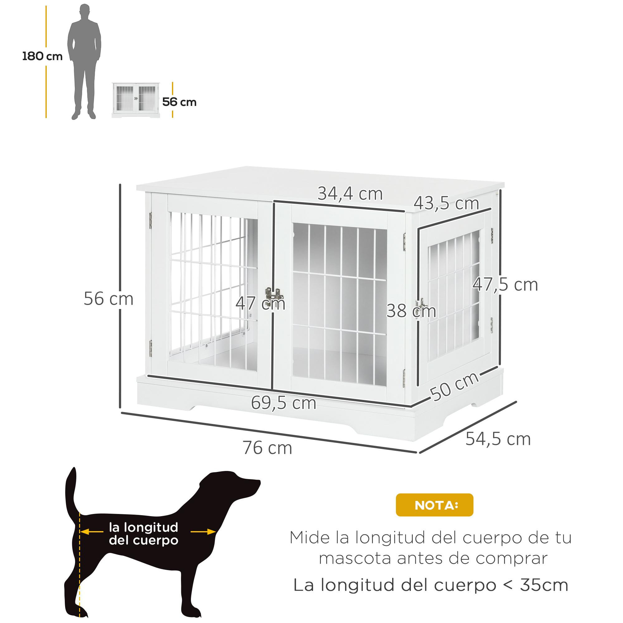 Jaula para Perros de Madera 76x54,5x56 cm Superficie de Mesa 2 Puertas