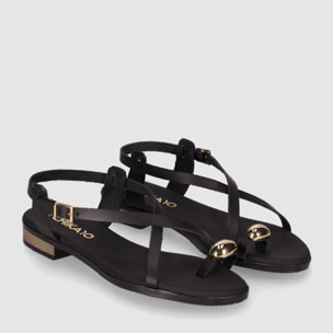 Sandalias de Piel - Negro - Tacón: 2 cm