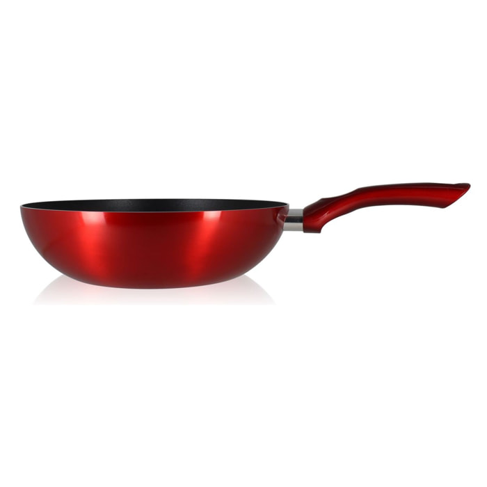 Wok antiadhésif en aluminium 28cm - tous feux CERISE