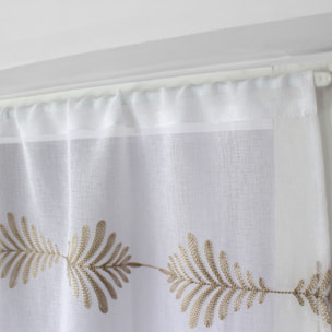 Paire de petits vitrages brodés feuillage - Beige