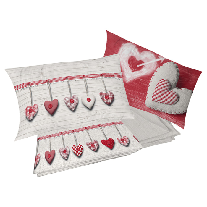Completo letto in flanella cuore appeso rosso