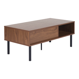 Table basse relevable rectangulaire bois foncé finition noyer et métal noir L100 cm KANE