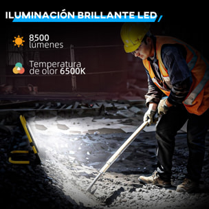 Foco LED Recargable con Cabezas y Soporte Ajustables 100 W 8500 Lúmenes IP65 6500K Foco Proyector Led Resistente a la Intemperie Portátil con Asa para Interior y Exterior Amarillo y Negro