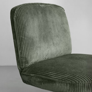 Fauteuil pivotant en velours vert et pied en métal noir FUNKY