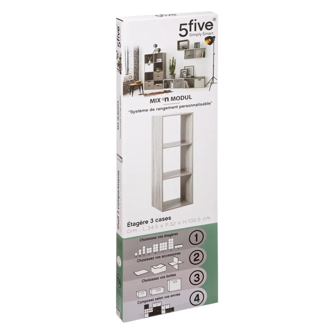 Étagère colonne 3 cases "Mix N' Modul" effet chêne gris